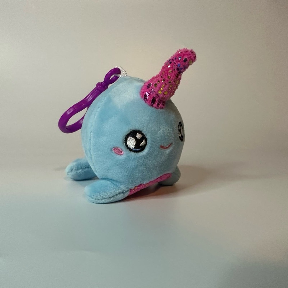 Narwhal Squishy Plus Clip on Toy, cute keychain stuffed animal blue and pink